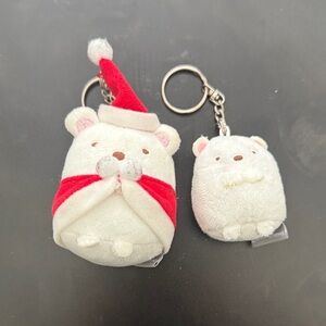 Cute Summiko Gurashi Keychain Set with Santa Hat